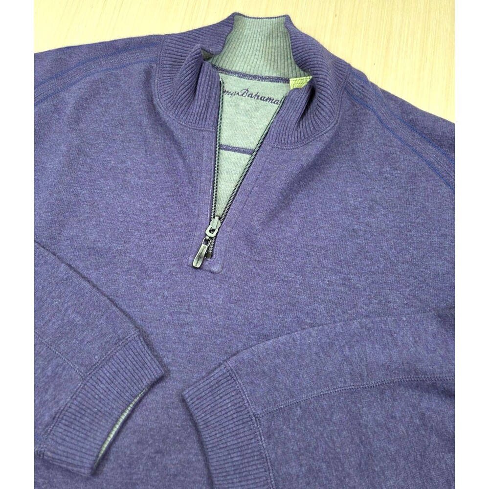 Tommy Bahama Reversible 1/4 Zip Pull Over Sweater Gray and Purple Men's Size XL